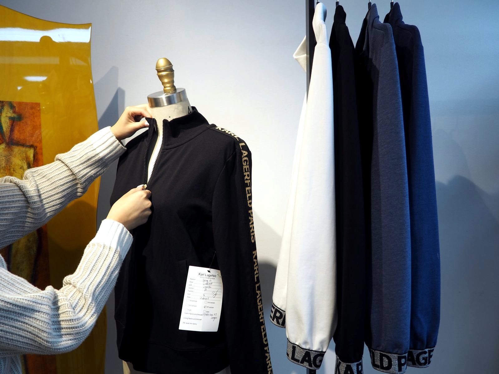 Sample garment on a dress form in the In Style USA atelier